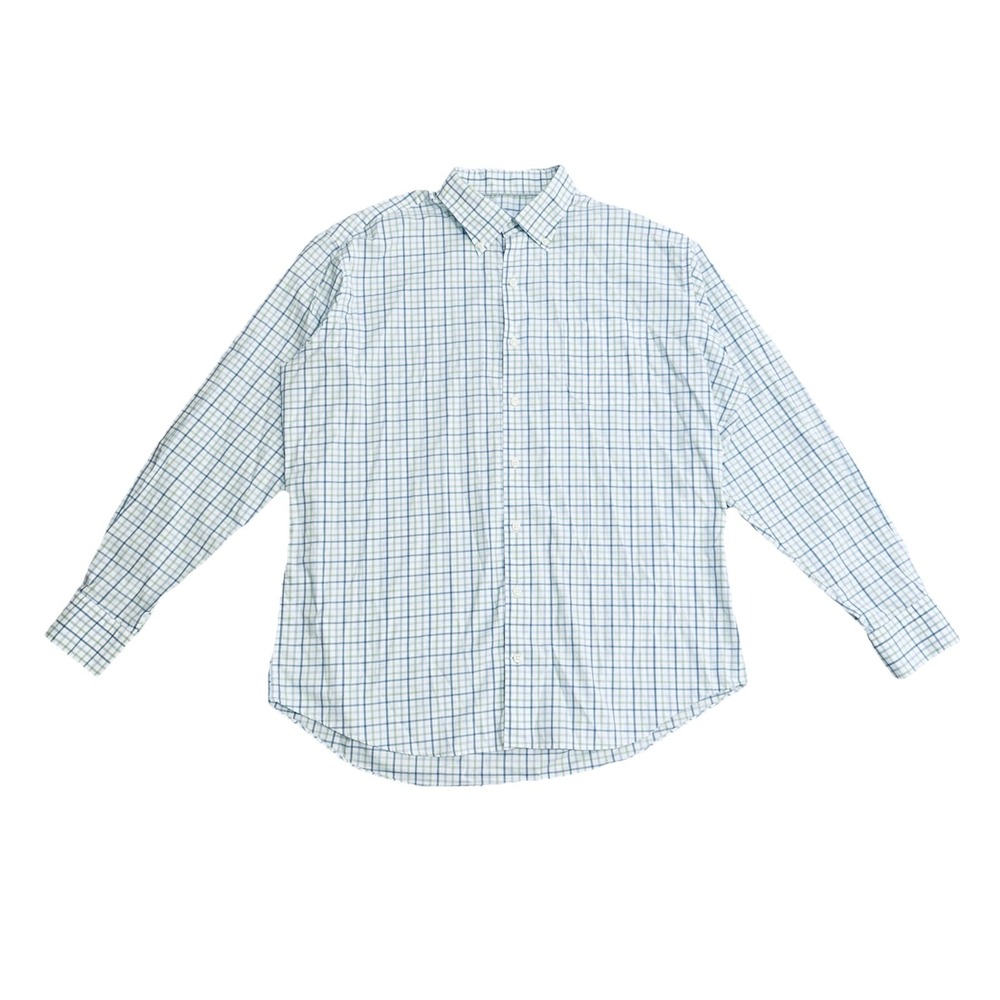 Peter Millar Mens XL Plaid Button Down Shirt Blue Green Long Sleeve Pocket Woven
